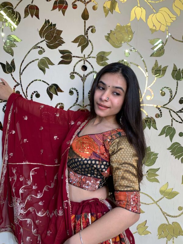 MAROON BLACK CC-4.4 Kutchhi Vintage Maroon Chaniya Choli Set