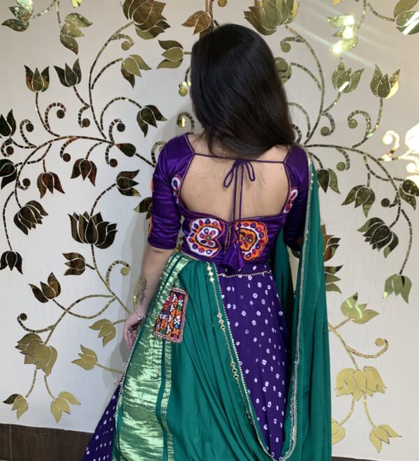 PURPLE GREEN CC-2.2 Purple Bandhani Green Gaji Chaniya Choli Set