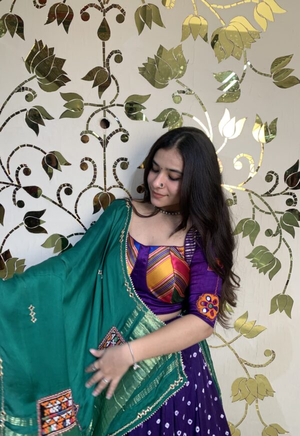 PURPLE GREEN CC-2.3 Purple Bandhani Green Gaji Chaniya Choli Set