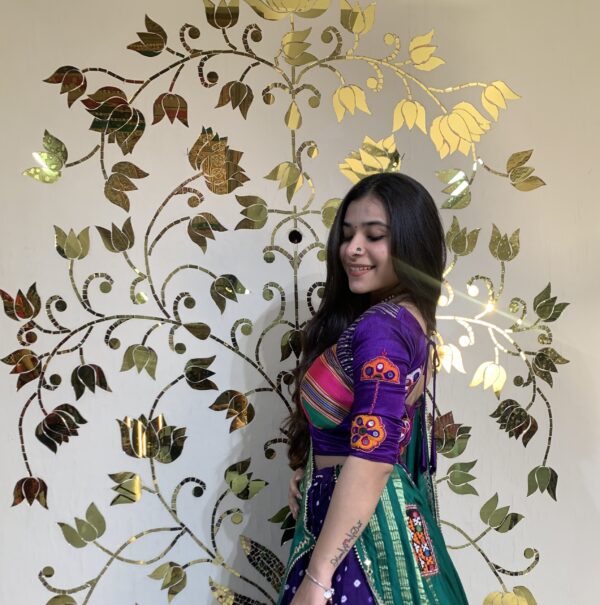 PURPLE GREEN CC-2.4 Purple Bandhani Green Gaji Chaniya Choli Set