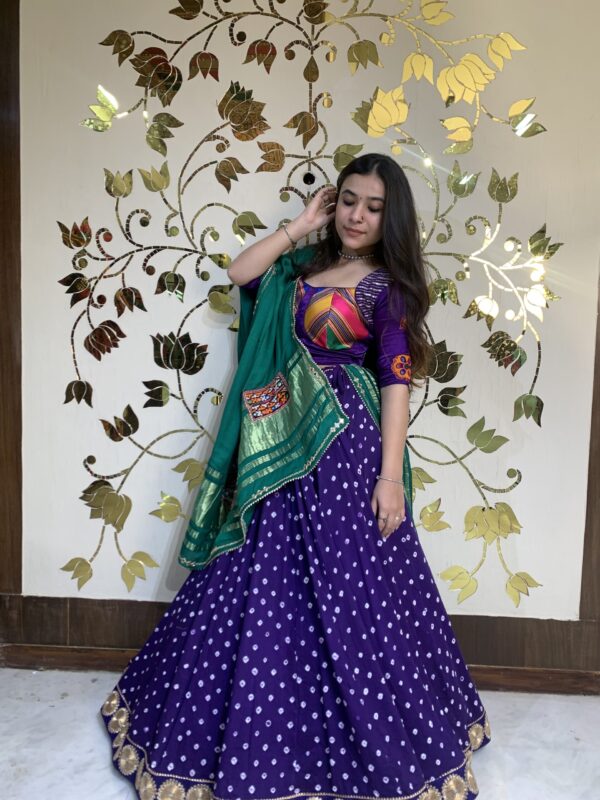 PURPLE GREEN CC-2.5 Purple Bandhani Green Gaji Chaniya Choli Set