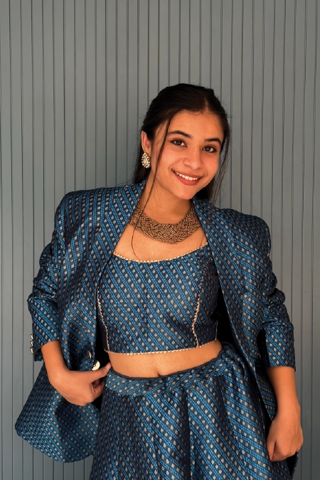 Persian Blue Banarasi Modern Ethnic Ensemble