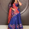 Blue Patola Print Chaniya Choli with Mirror Work