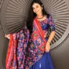 Blue Patola Print Chaniya Choli with Mirror Work