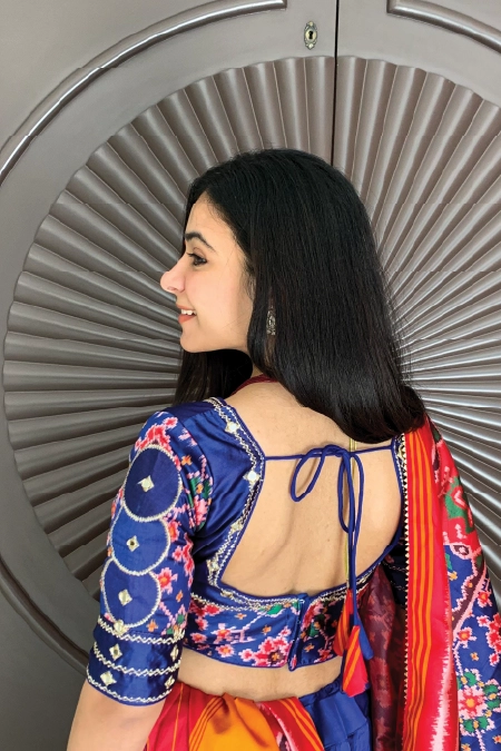 Blue Patola Print Chaniya Choli with Mirror Work