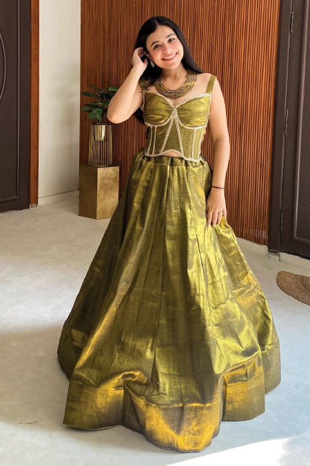 Edited Jagruti 03-21 Copper Black Tissue Corset & Skirt Set